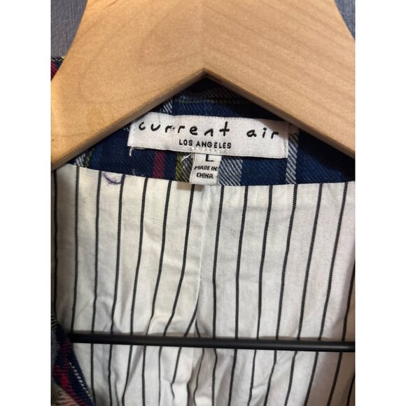 Current Air L Blue Distressed Plaid Button-Up Blazer Jacket With Elbow Patches - Picture 2 of 6